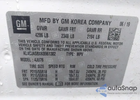 2019 Buick Encore Preferred из США, поврежденный, VIN KL4CJASBXKB961382